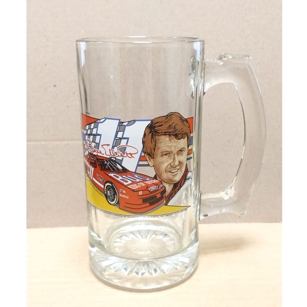 Vintage 1990s Bill Elliott Beer Mug NASCAR #11 Budweiser Ford Thunderbird
